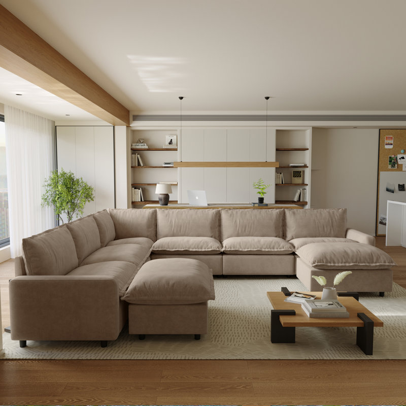 Latitude Run® Moncada 8-Piece Modular Linen L-Shaped Power